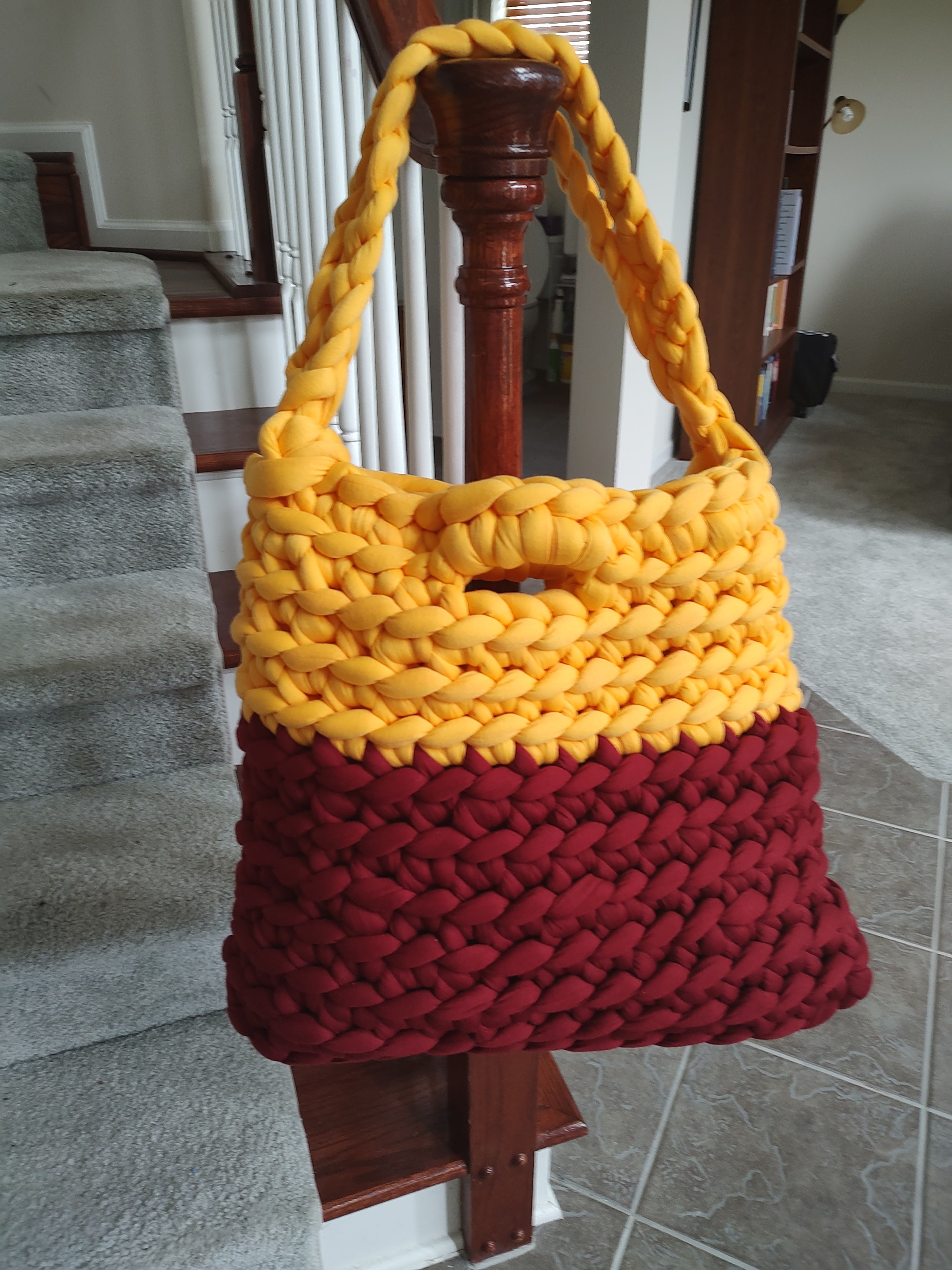 Crochet bag with Maroon and Gold Theme