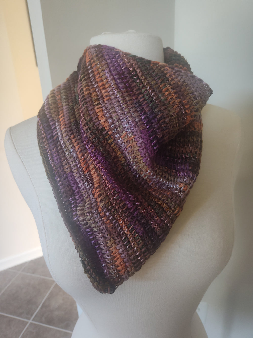 Multi-colored crochet cowl
