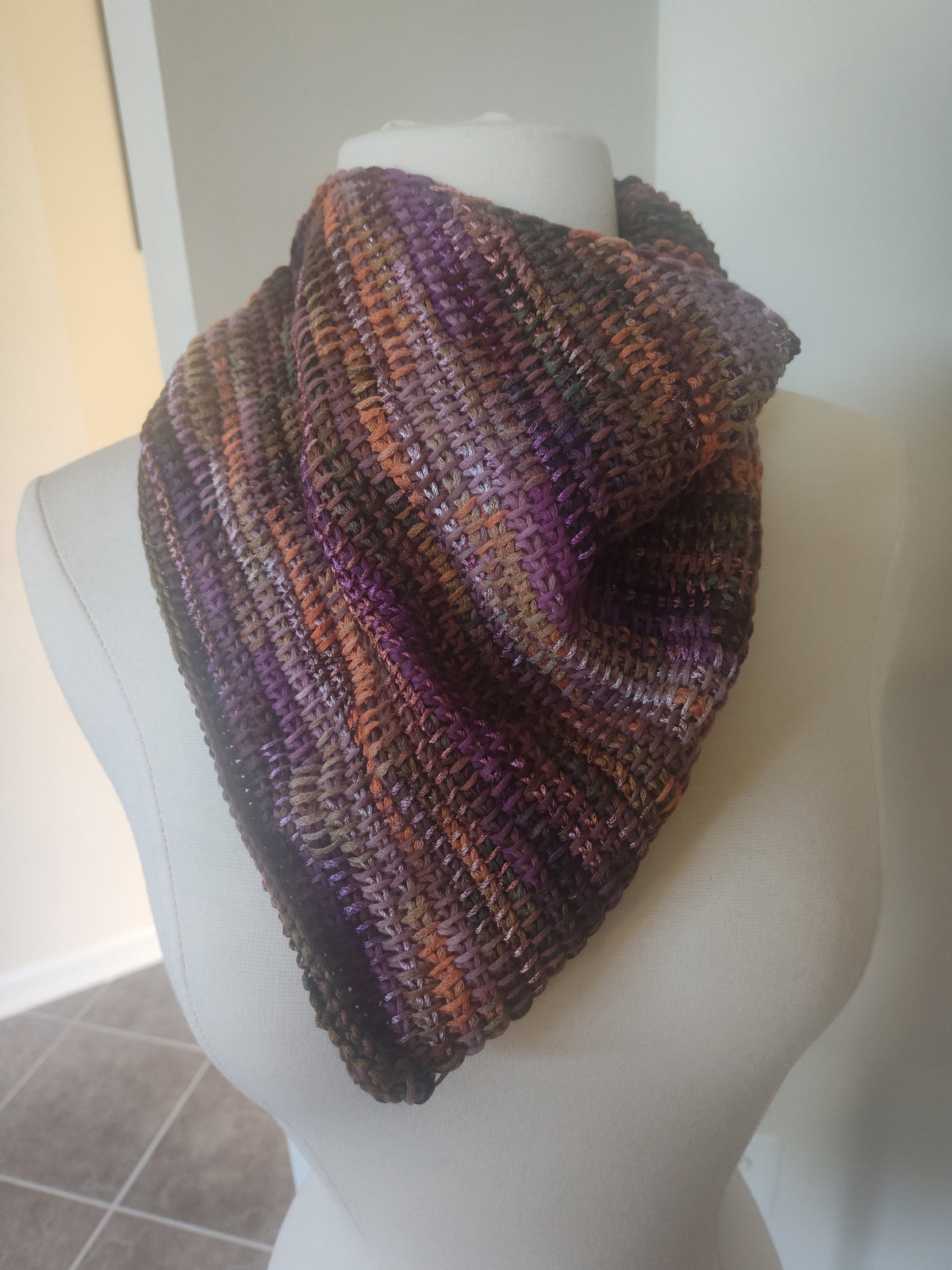 Multi-colored crochet cowl