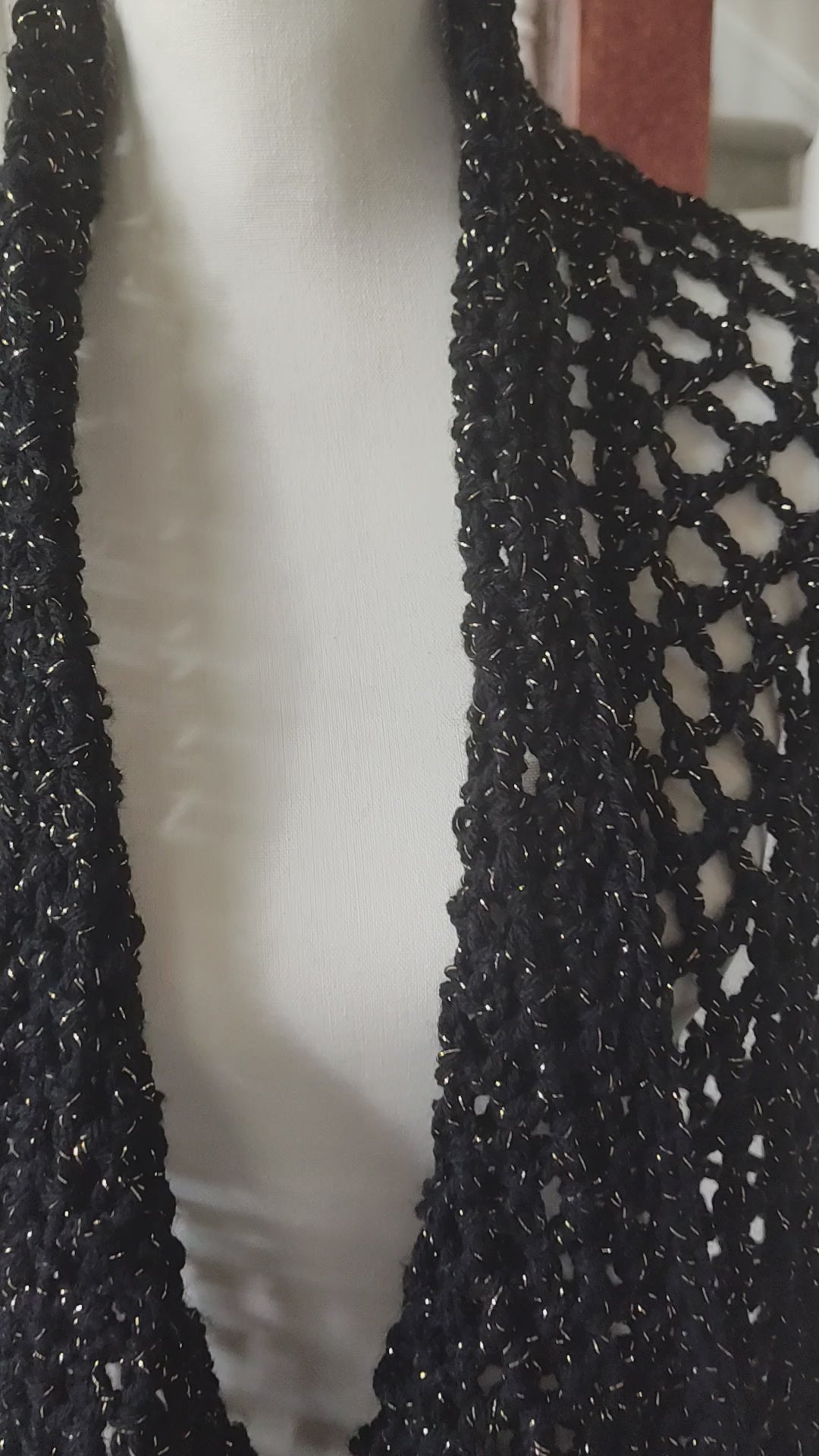 Crochet vest in black sparkle yarn